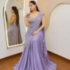 Get festive ready in our new Trending Lehenga Style Saree indow-Western With Blouse  set  With Embroidery Work detailing.