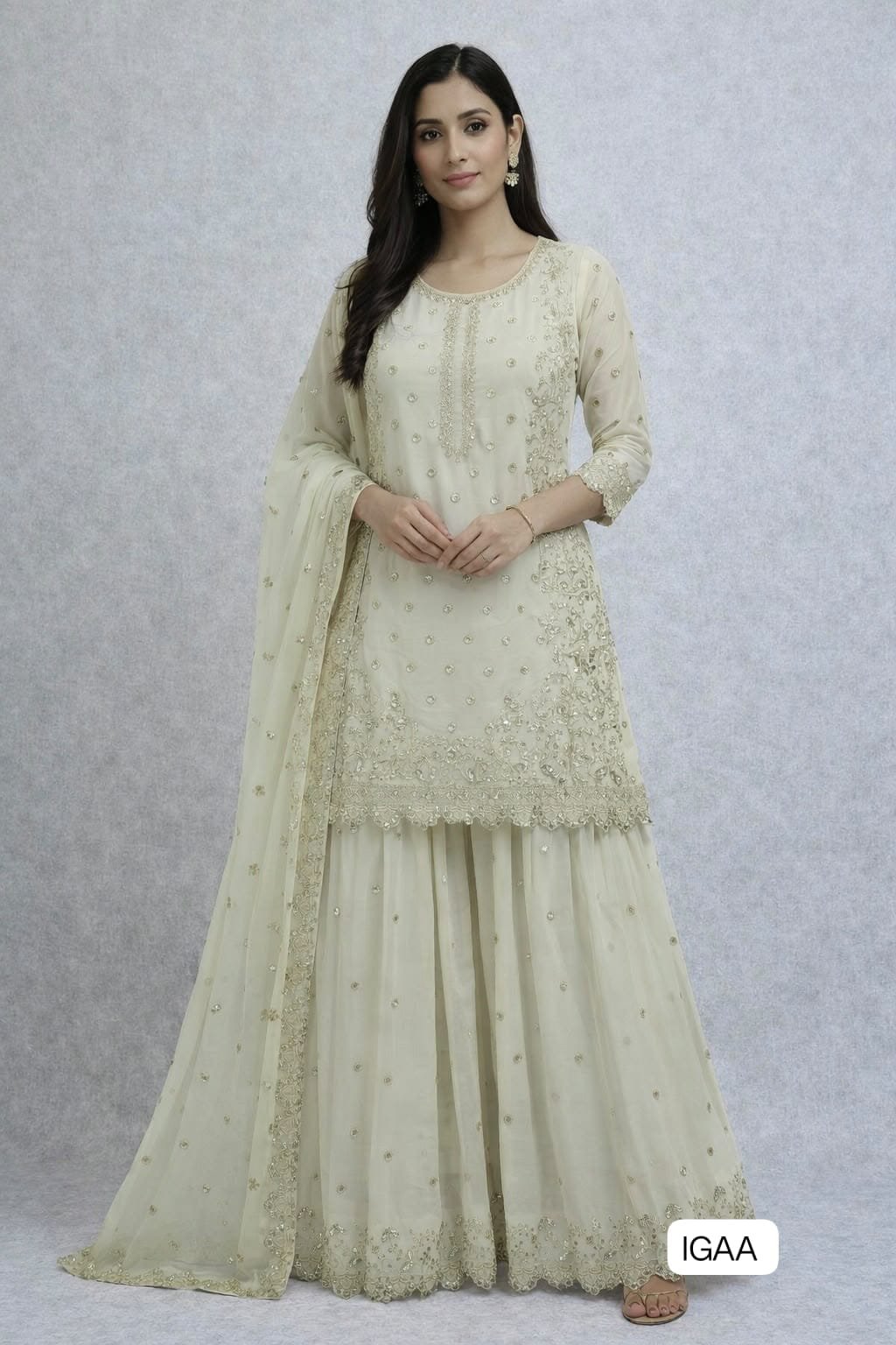 Presenting New Premium Quality With Embroidery Sequence Worked Top-Plazzo And Dupatta Set Fully Stitched Ready To Wear