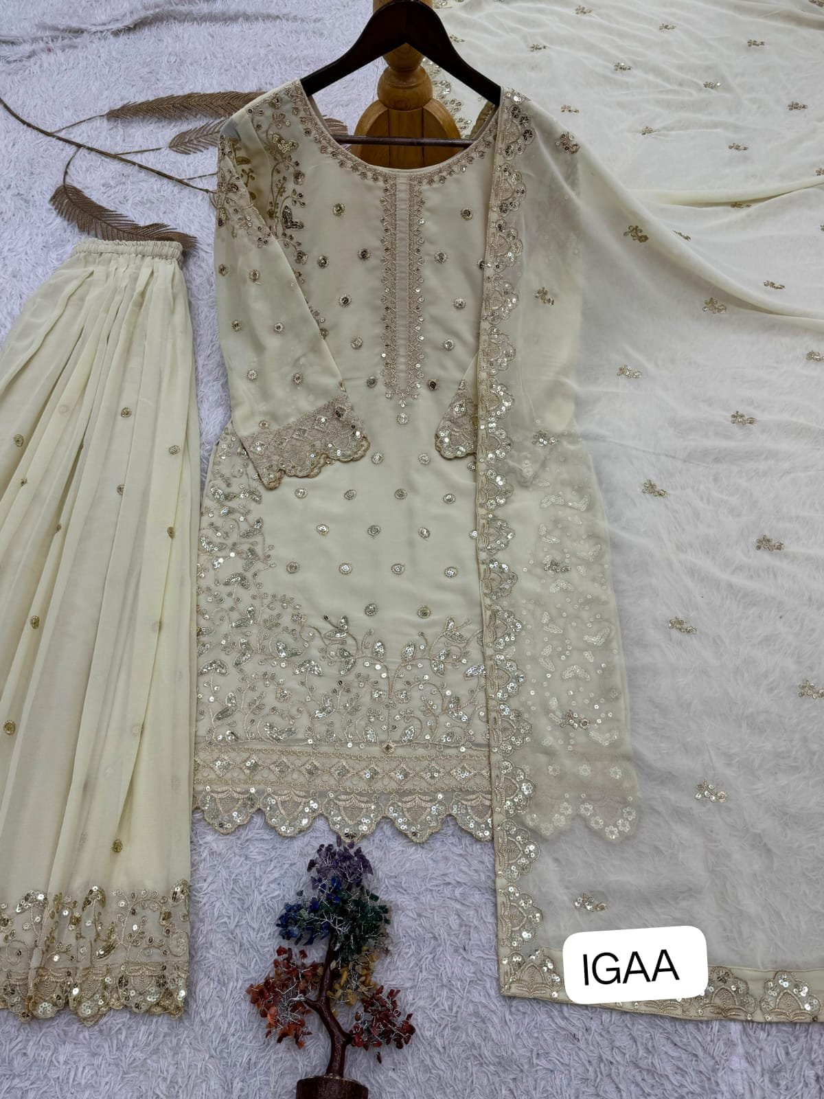 Presenting New Premium Quality With Embroidery Sequence Worked Top-Plazzo And Dupatta Set Fully Stitched Ready To Wear - Image 2