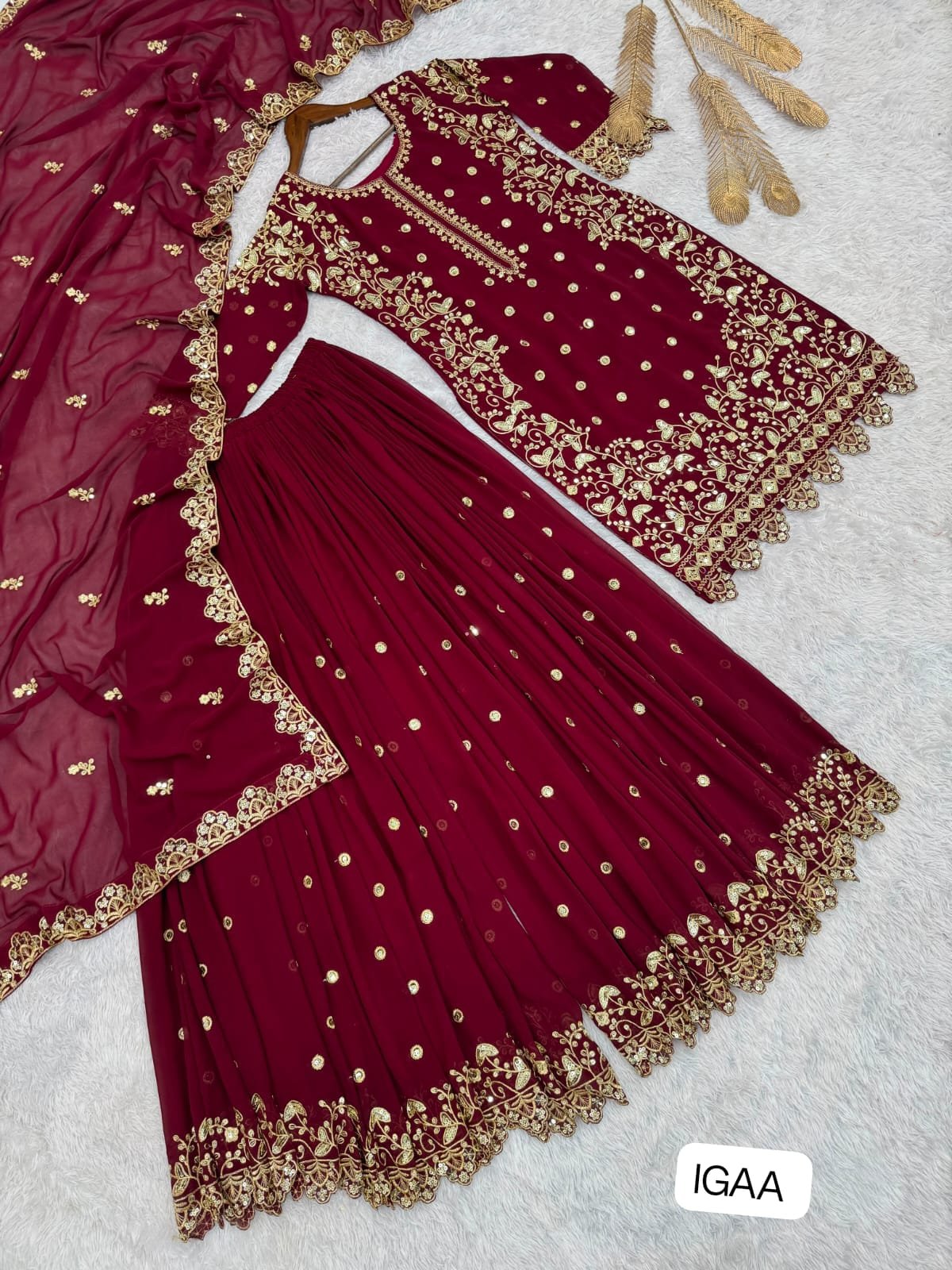 Presenting New Premium Quality With Embroidery Sequence Worked Top-Plazzo And Dupatta Set Fully Stitched Ready To Wear - Image 3
