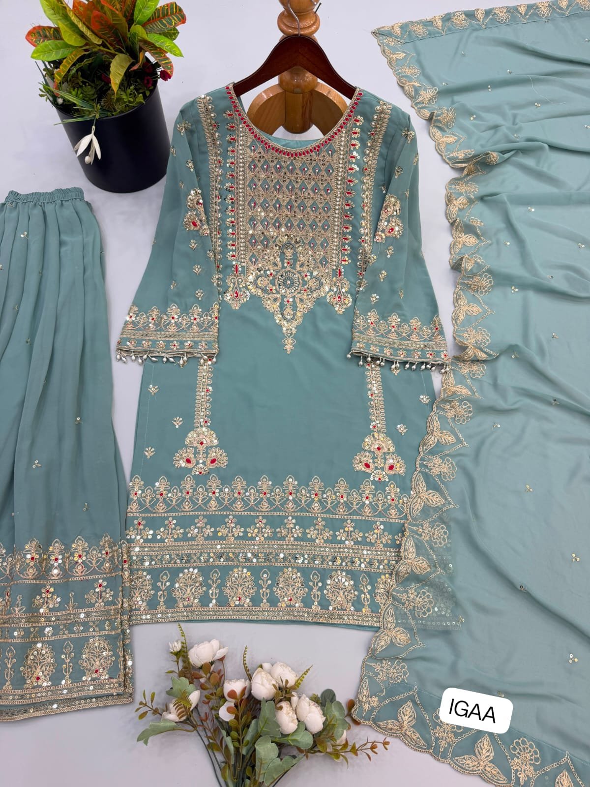 Presenting New Designer Party Wear Look Top-Plazzo and Dupatta With Heavy Embroidery Work - Image 2