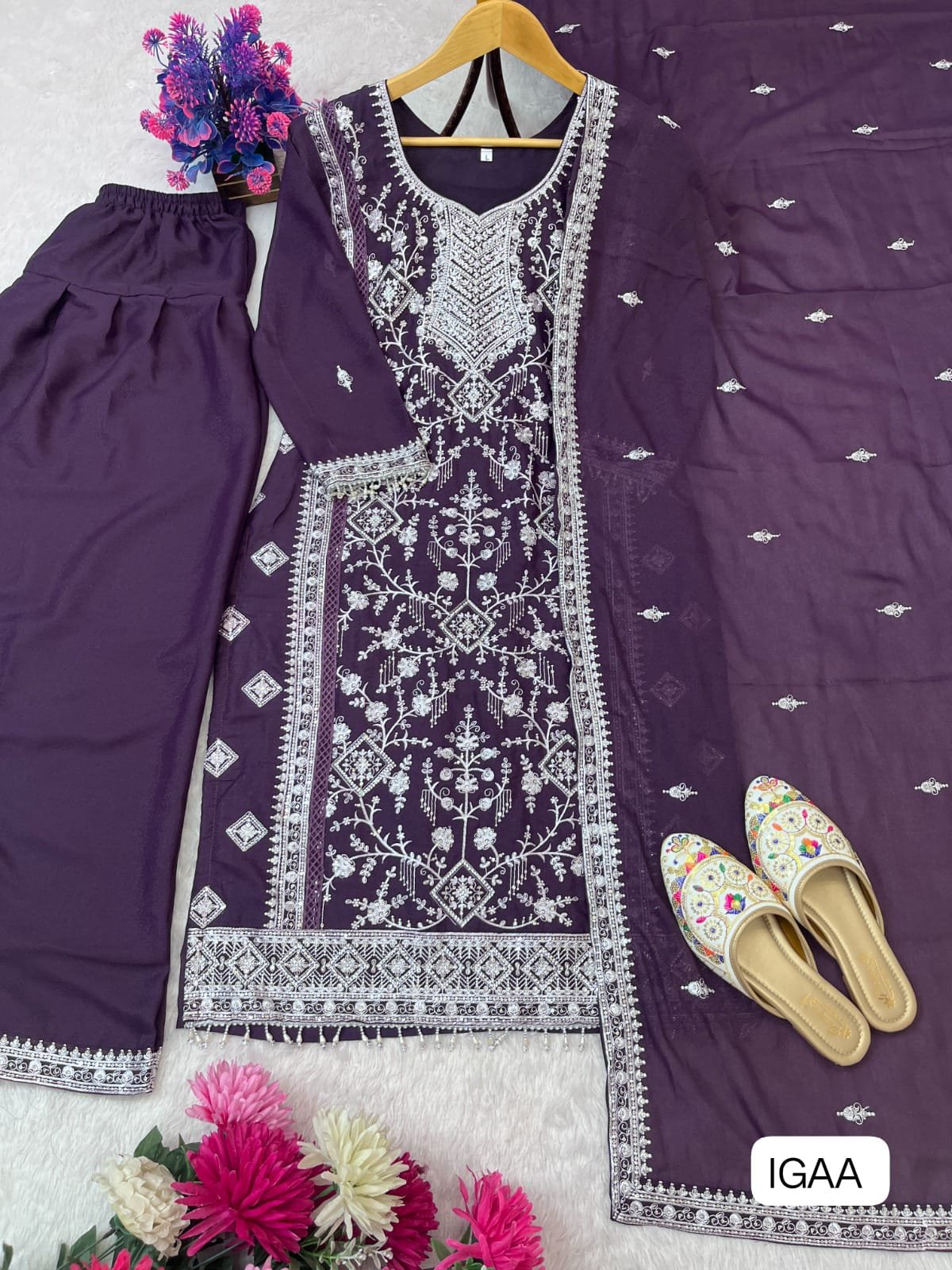 NEW DESIGN WEAR SEQUENCE EMBROIDERY TOP AND FARSI PLAZZO WITH DUPATTA - Image 2