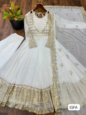 Alternative view of Exclusive Trending Designer Gown with Heavy sequence embroidery work Dupatta