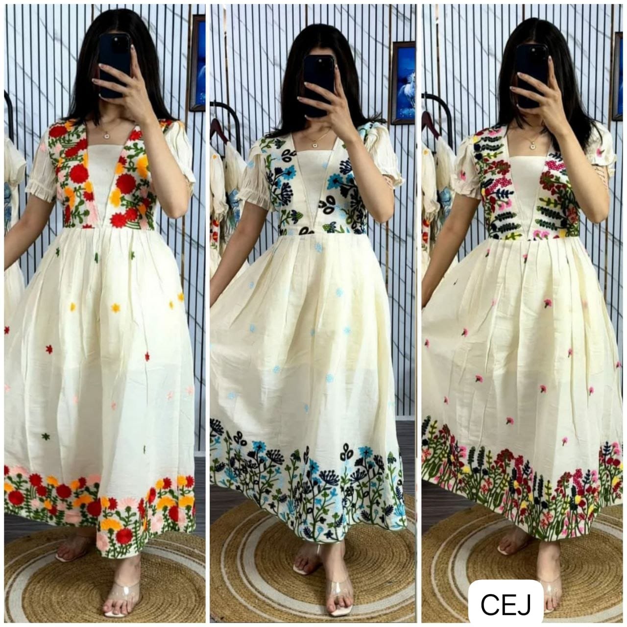 Launching Super Hit Collection, Designer kora Cotton with multicolour thread work Midi Dress. A Beautiful Blend Of elegance and Charm For This Party's and festival. - Image 4