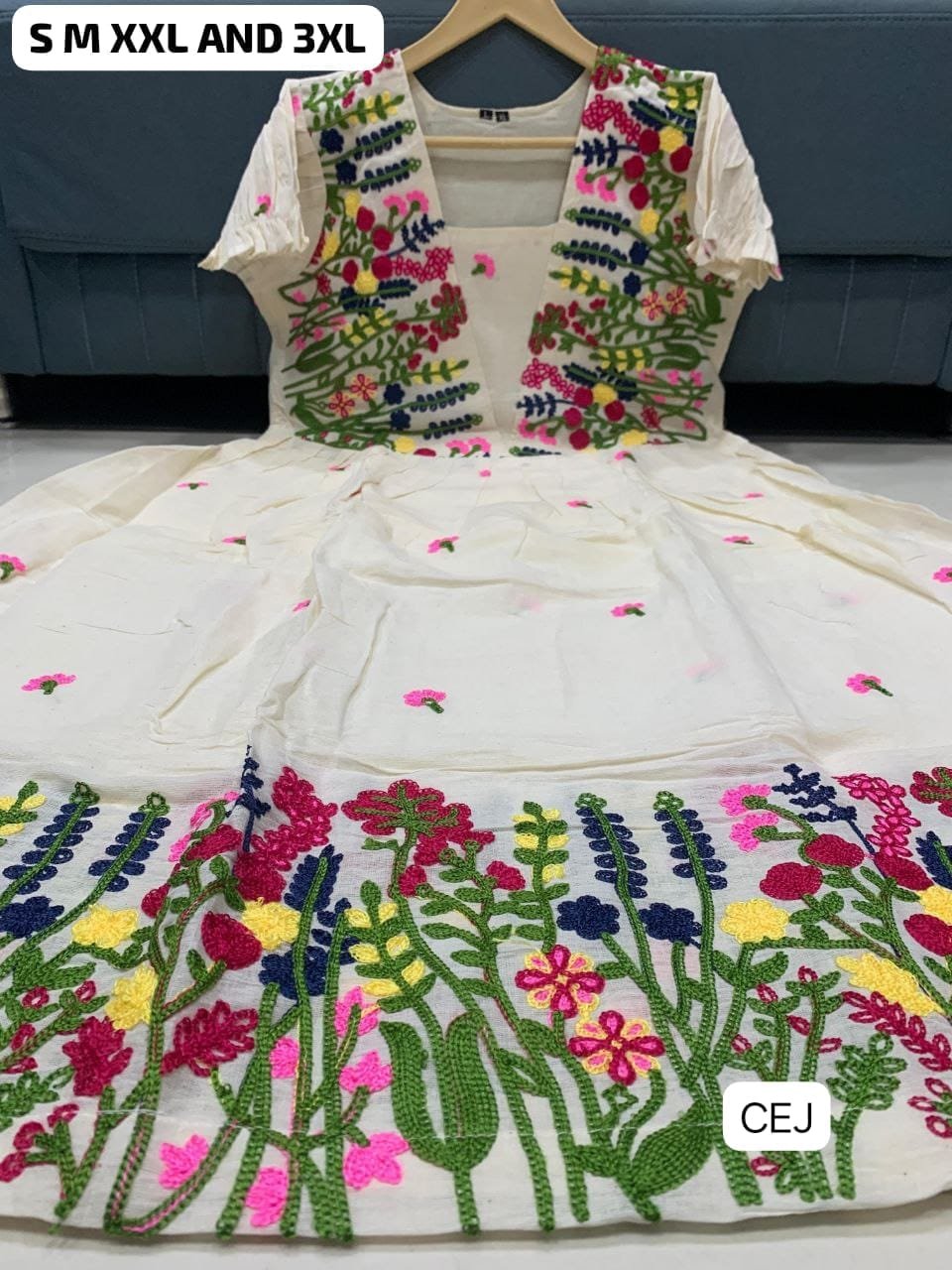 Launching Super Hit Collection, Designer kora Cotton with multicolour thread work Midi Dress. A Beautiful Blend Of elegance and Charm For This Party's and festival. - Image 2