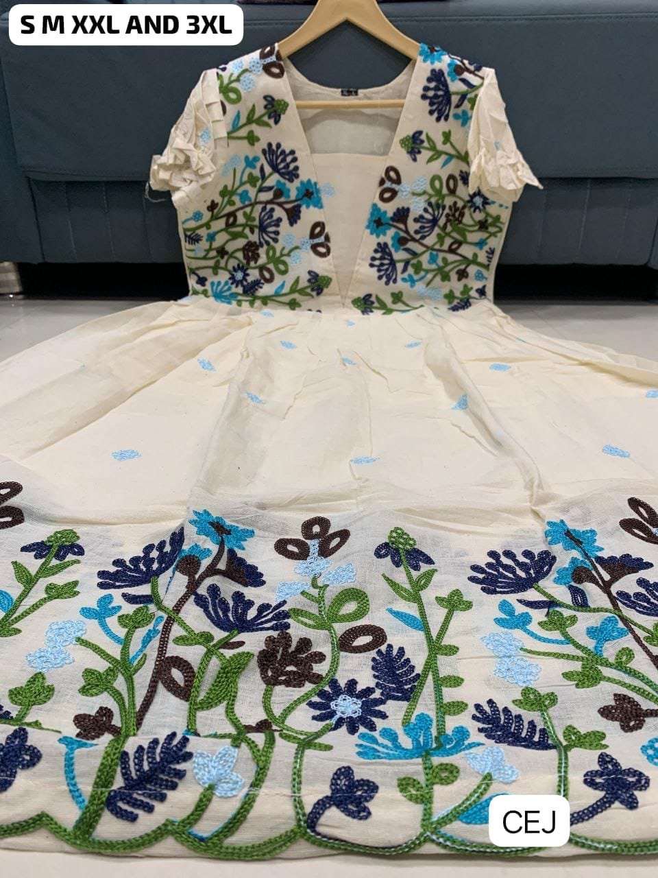 Launching Super Hit Collection, Designer kora Cotton with multicolour thread work Midi Dress. A Beautiful Blend Of elegance and Charm For This Party's and festival.