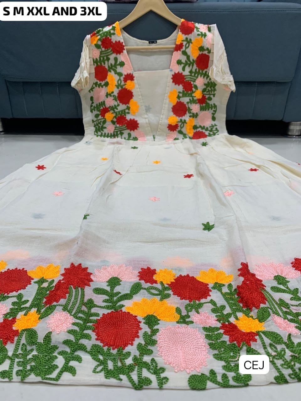 Launching Super Hit Collection, Designer kora Cotton with multicolour thread work Midi Dress. A Beautiful Blend Of elegance and Charm For This Party's and festival. - Image 3
