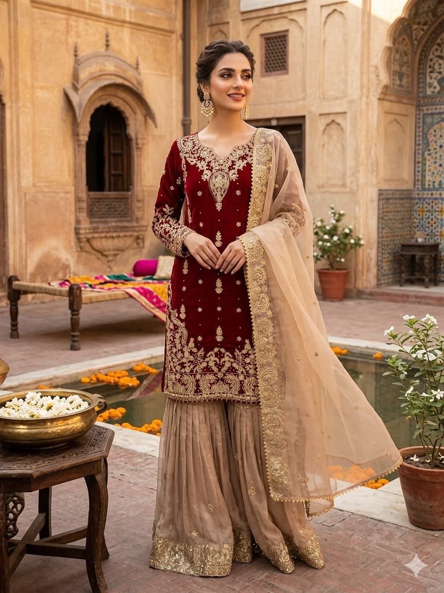 Presenting New Designer Party wear Eid Collection Pure Heavy GMY SILK With Heavy Embroidery Coding Dori-Sequence Work Top-Bottom And Dupatta Set Fully Stitched Ready To Wear - Image 3