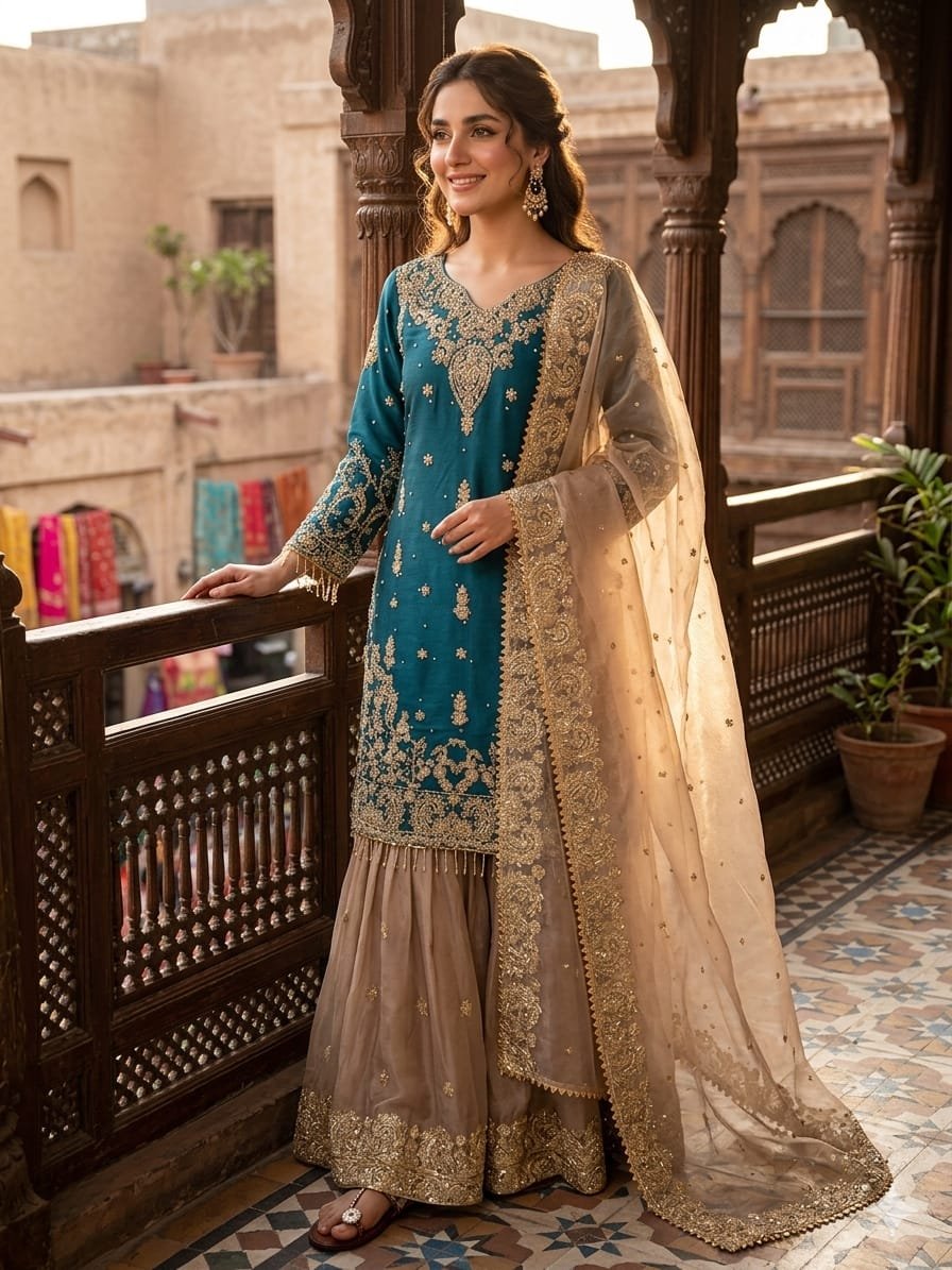 Presenting New Designer Party wear Eid Collection Pure Heavy GMY SILK With Heavy Embroidery Coding Dori-Sequence Work Top-Bottom And Dupatta Set Fully Stitched Ready To Wear