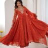 Presenting New Designer Collection In Faux Georgette With Embroidery Work Gown And Dupatta Set 