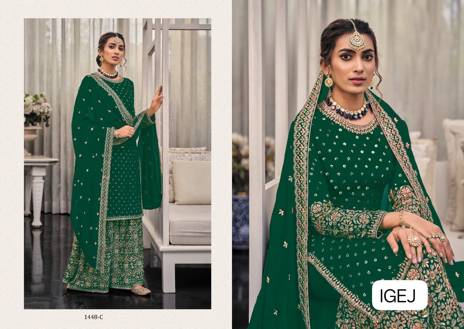 Heavy Fox Georgatte With Embriodery Siquance & Multiple Thread Work Inner Attached Santoon - Image 3