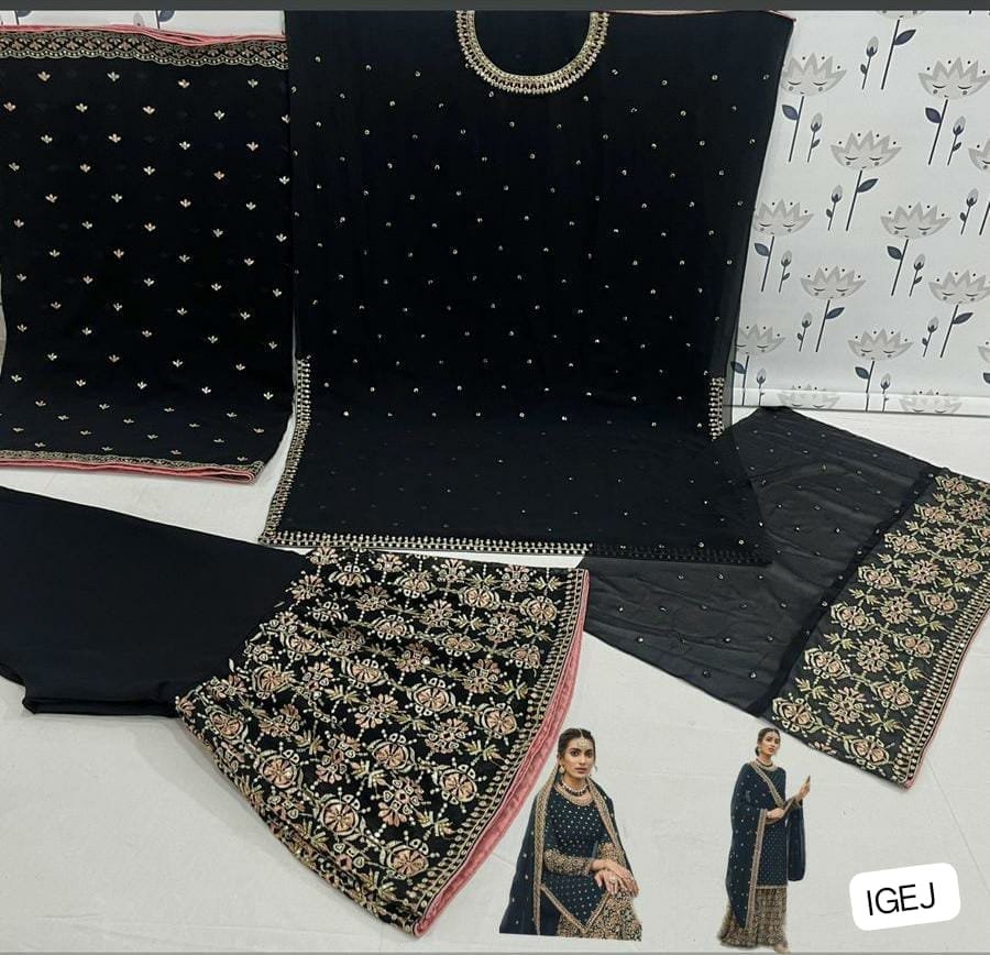 Heavy Fox Georgatte With Embriodery Siquance & Multiple Thread Work Inner Attached Santoon - Image 2