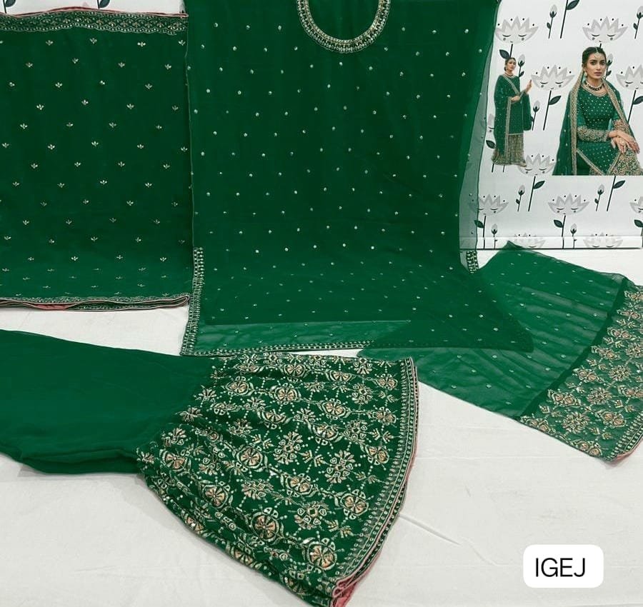 Heavy Fox Georgatte With Embriodery Siquance & Multiple Thread Work Inner Attached Santoon - Image 4
