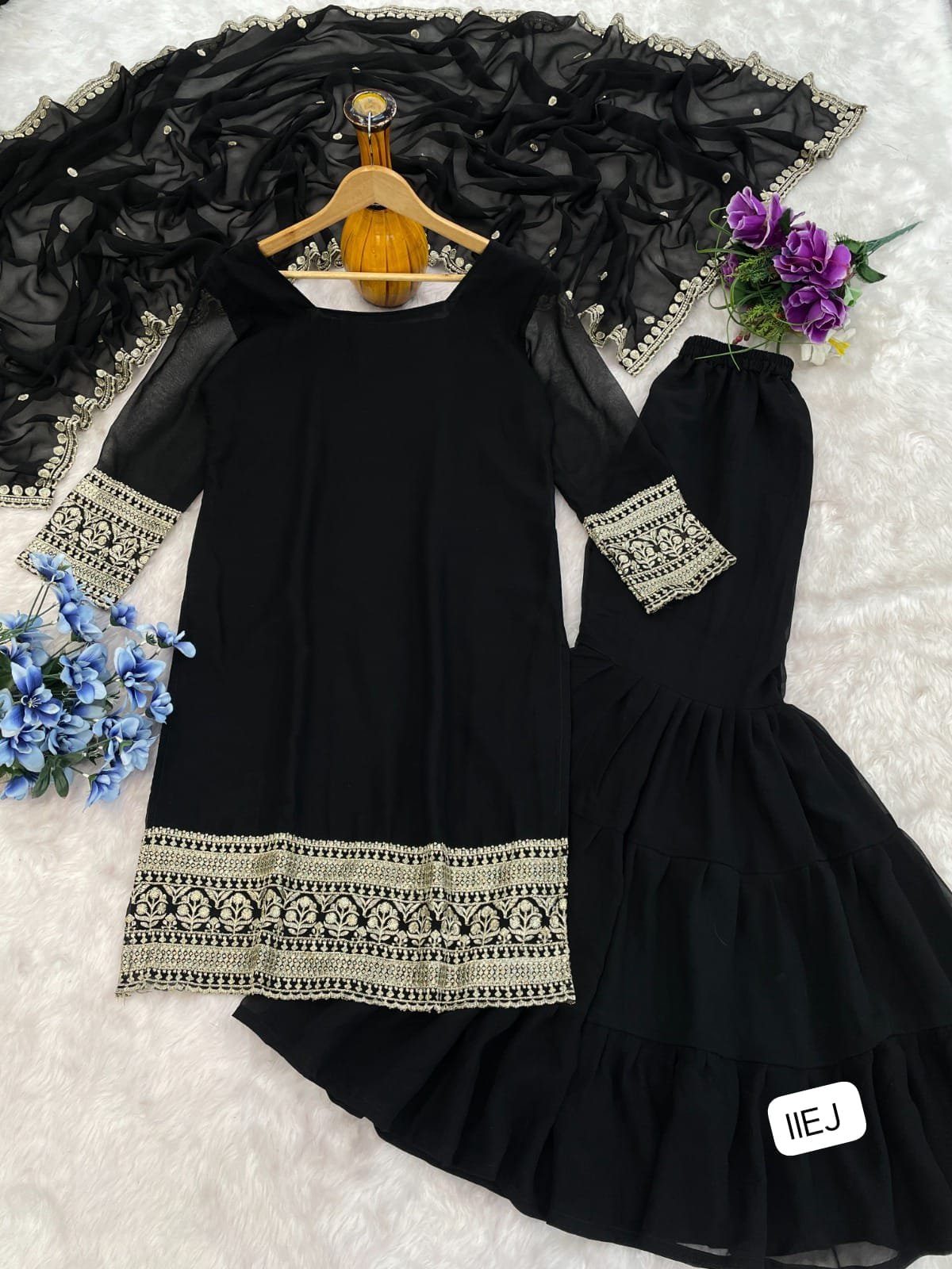 Today We are Launching Exclusively Festive & Party Wear Heavy Fox Georgette With With Embroidery Sequence Work Top -Palazzo And Dupatta Set Fully Stitched Ready To Wear - Image 2