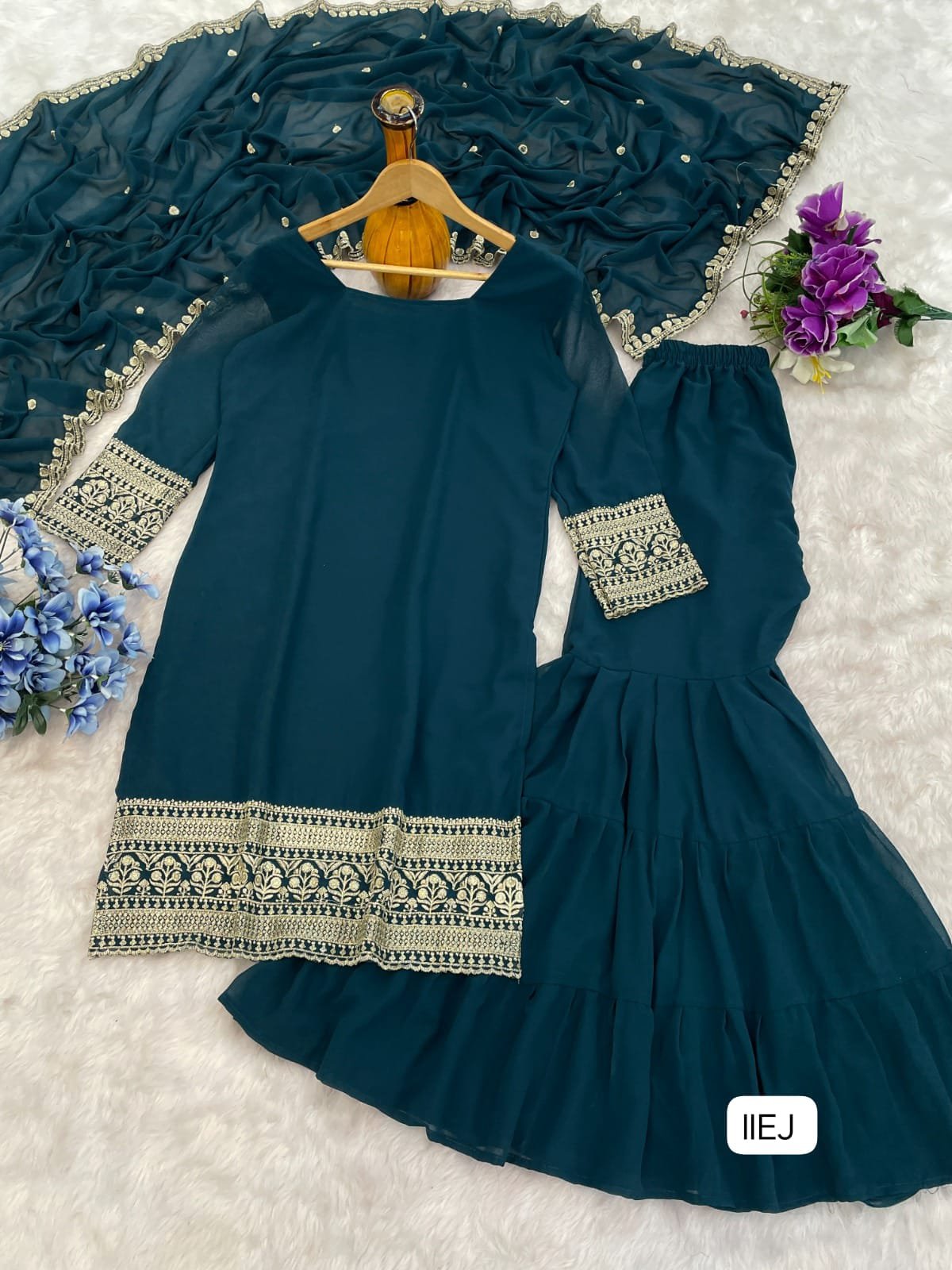 Today We are Launching Exclusively Festive & Party Wear Heavy Fox Georgette With With Embroidery Sequence Work Top -Palazzo And Dupatta Set Fully Stitched Ready To Wear - Image 3