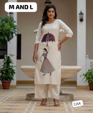 Featuring Beautiful Suit Sets in PURE KHADI COTTON Top With Plazzo, it is beautifully decorated with Multi thread work desgins