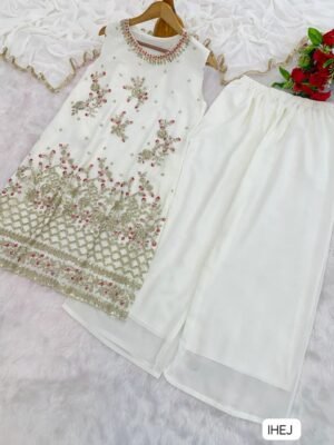 Alternative view of Today We are Launching Exclusively  Festive & Party Wear Heavy Fox Georgette With With Embroidery Sequence Work Top -Palazzo And Dupatta Set Fully Stitched Ready To Wear