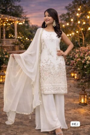 Today We are Launching Exclusively  Festive & Party Wear Heavy Fox Georgette With With Embroidery Sequence Work Top -Palazzo And Dupatta Set Fully Stitched Ready To Wear