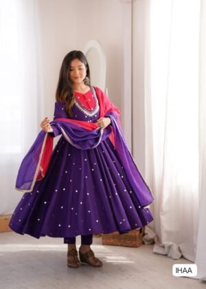 Elegant Embroidered Sequence With Real Mirror Designer Anarkali Three Piece Set