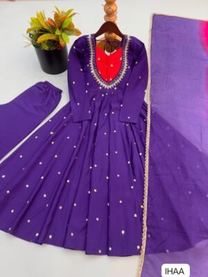 Alternative view of Elegant Embroidered Sequence With Real Mirror Designer Anarkali Three Piece Set