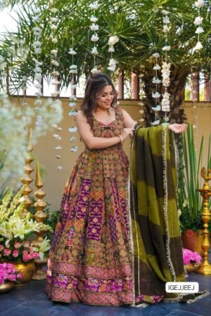 Exquisite Printed Chinon Wedding Gown Set