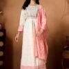 Cotton sifly & cotton nyra cut kurti with lineing sequence emb work with gota lace. cotton print pant & dupptta 