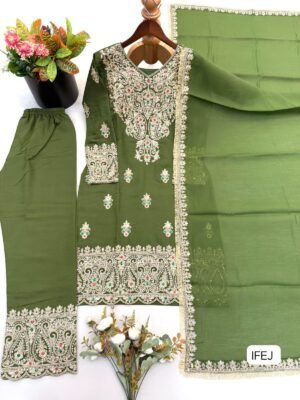 Alternative view of Presenting New Designer Collection In Roman simmer silk With Embroidery Work Top-Bottom And Dupatta Set Fully Stitched Ready To Wear