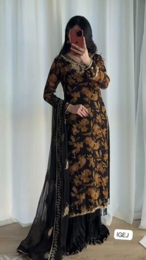 Presenting New Designer Collection In Faux Georgette With Heavy Embroidery Sequence Work Top-Bottom And Dupatta Set Fully Stitched Ready To Wear