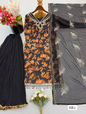 Alternative view of Presenting New Designer Collection In Faux Georgette With Heavy Embroidery Sequence Work Top-Bottom And Dupatta Set Fully Stitched Ready To Wear