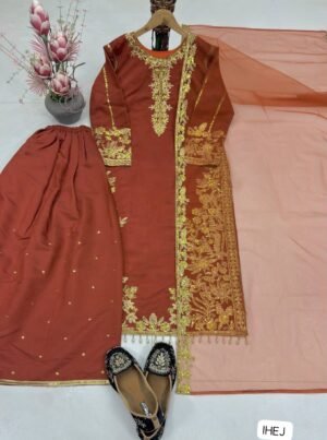 Alternative view of NEW DESIGNER EID SPECIAL HEAVY EMBROIDERY CHINE SEQUENCE WORK 3 PIS SUIT SET