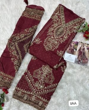 Alternative view of Top Pure viscous Maslin digital print with aari and hand work