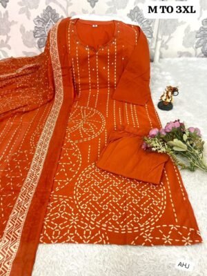Alternative view of Elevate your everyday and festive wardrobe with this beautiful, vibrant three-piece ethnic salwar suit set. Crafted from high-quality, breathable pure cotton fabric, it ensures maximum comfort all day long.