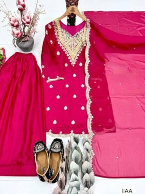 Alternative view of NEW DESIGNER HEAVY NATURAL SILK  EMBROIDERY SEQUENCE SHARARA SUIT
