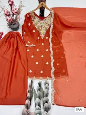 NEW DESIGNER HEAVY NATURAL SILK  EMBROIDERY SEQUENCE SHARARA SUIT