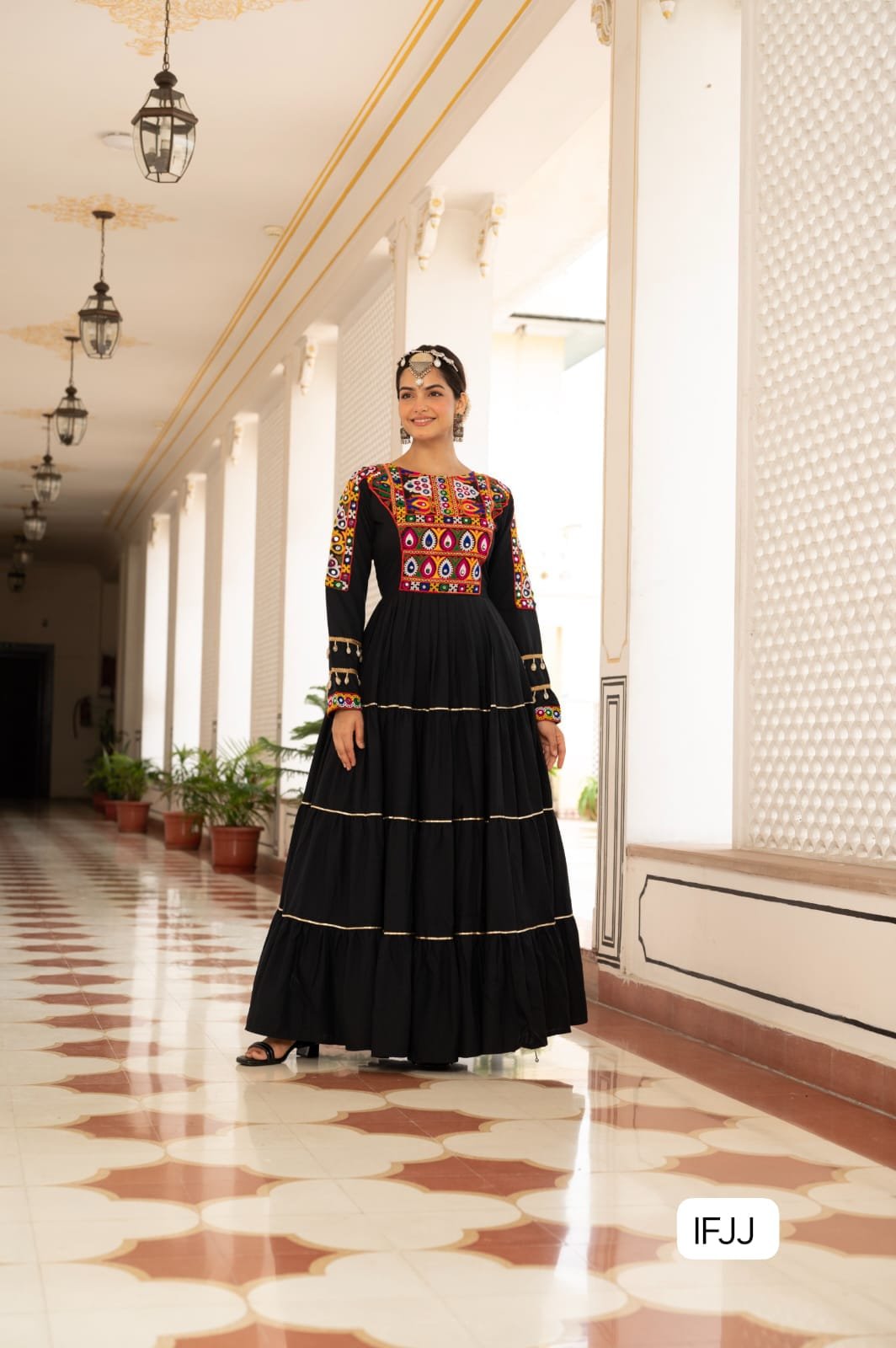 Celebrate the festive spirit in this beautifully fully flared Navratri gown, crafted from soft rayon or cotton fabric - Image 2