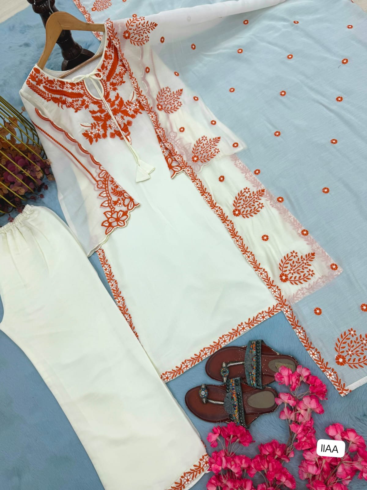 Đěsigner Party Wear Look Pur Roman Silk Top & Plazzo With Dupatta set - Image 2