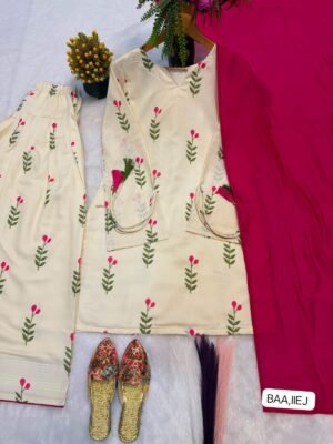 Alternative view of Trending New Đěsigner Mom-Daughter Combo Natural Crep Silk Top Farshi salwar & Dupatta Set