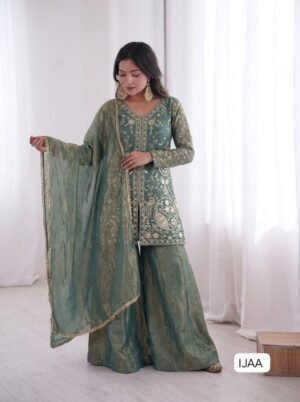 Launching New Party Wear Look Pur Heavy Fendy Silk Top Plazzo & Dupatta Set