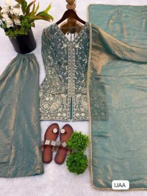 Alternative view of Launching New Party Wear Look Pur Heavy Fendy Silk Top Plazzo & Dupatta Set