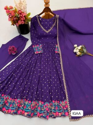 Alternative view of Presenting New Designer Collection In Faux Georgette With Embroidery Work Anarkali Gown And Dupatta Set Fully Stitched Ready To Wear