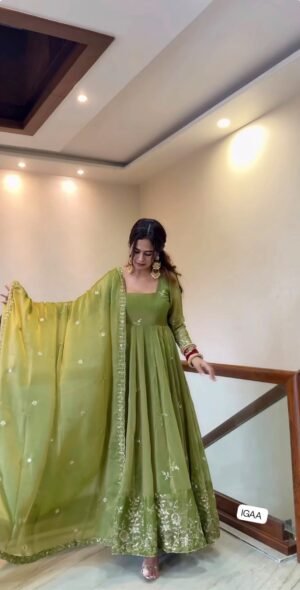 Silk And Heavy Embroidery Sequence Work gown-sharara And Dupatta Set Fully Stitched Ready To Wear Collection