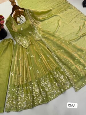 Alternative view of Silk And Heavy Embroidery Sequence Work gown-sharara And Dupatta Set Fully Stitched Ready To Wear Collection
