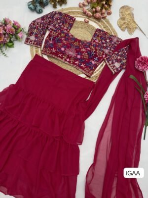 Alternative view of One More Super Hit Georgette Ruffle Ready To Wear Saree With Readymade Blouse Design Launch
