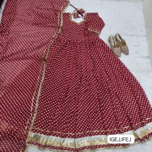 Alternative view of Elegant Georgette Bandhani Flared Gown with Dupatta