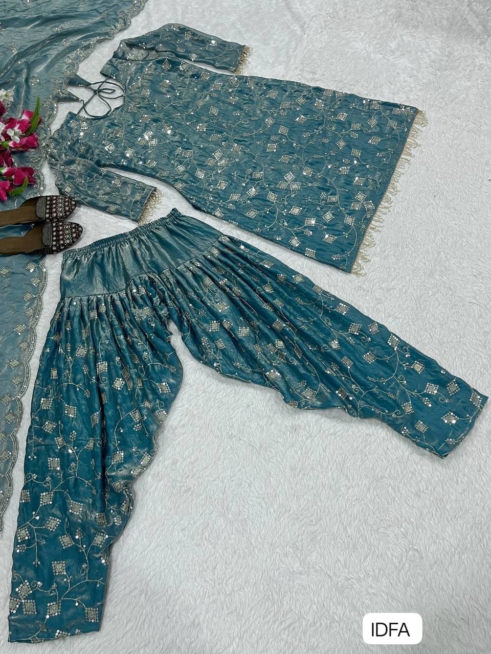 Launching New Designer Party Wear Look Top , Dhoti Salwar and Dupatta - Image 2