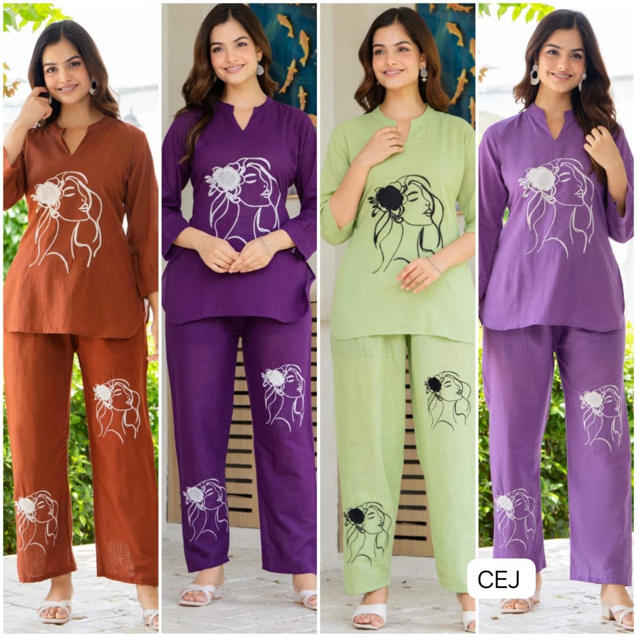Featuring Beautiful Cord-Set in Soft Tesla Slub Top With Plazzo. it is beautifully decorated with thread work desgins - Image 5