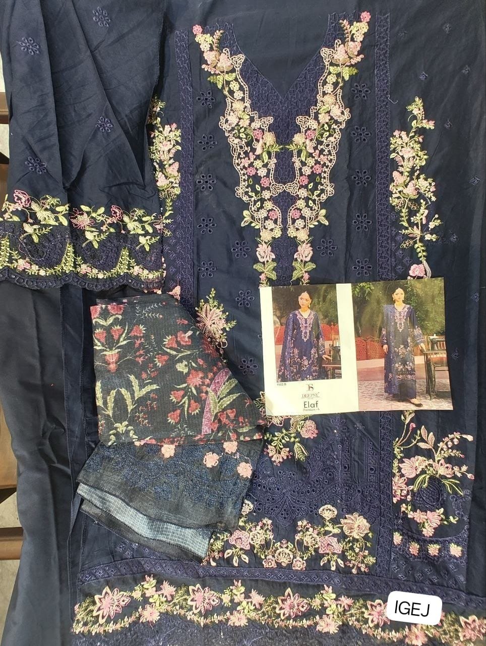 Pure cotton with heavy self embroidery attached emb patches - Image 2
