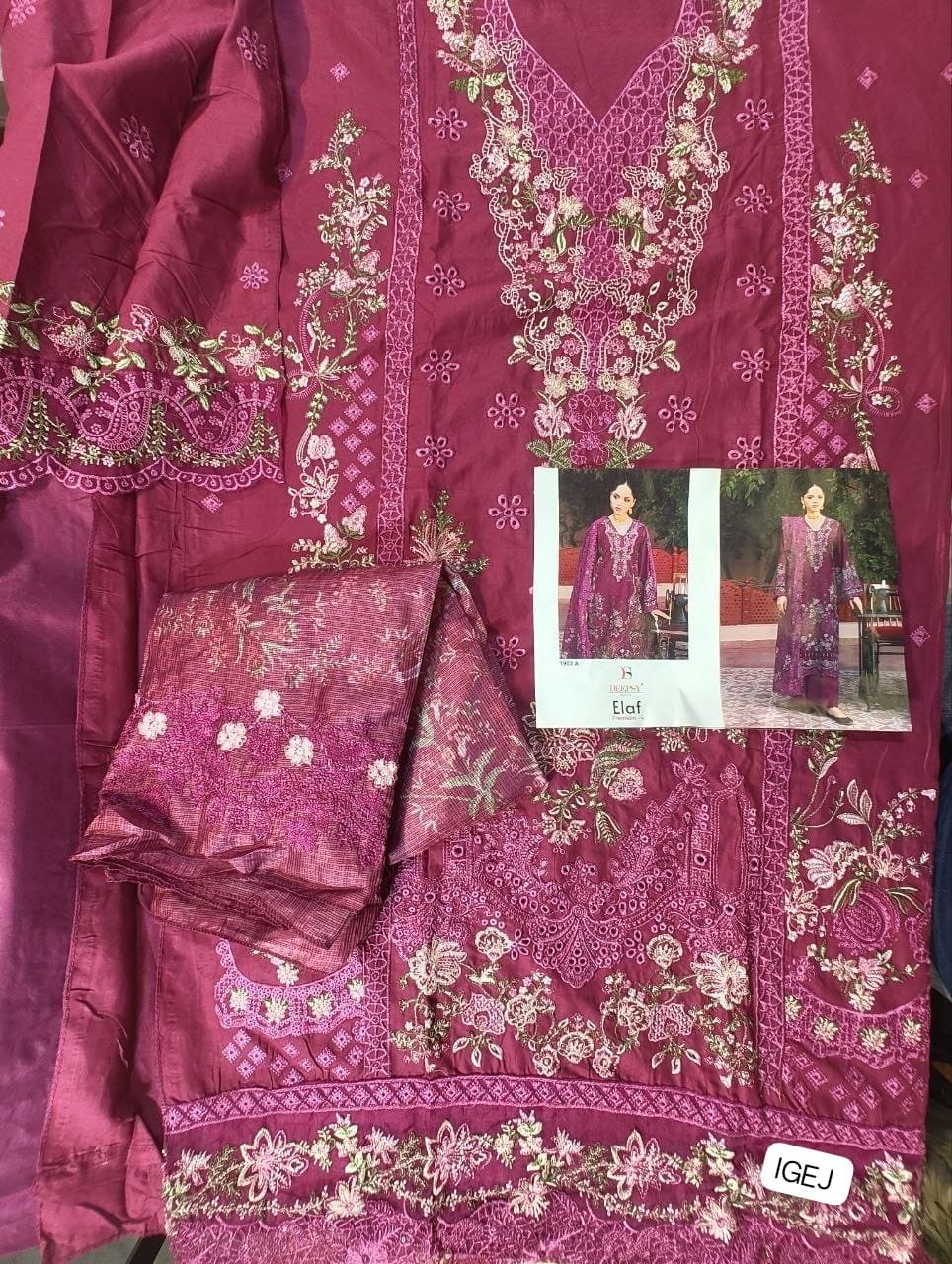 Pure cotton with heavy self embroidery attached emb patches - Image 4
