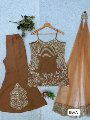 Alternative view of THIS FESTIVAL SEASON WEAR OUR BEAUTIFUL TOP ,PLAZZO AND BELT DUPATTA WITH SEQUENCE EMBROIDERED AND JARKAN WORKED