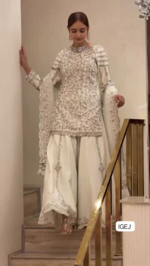 NEW DESIGNER HEAVY EMBROIDERY CHINE SEQUENCE WORK 3 PIS SUIT SET